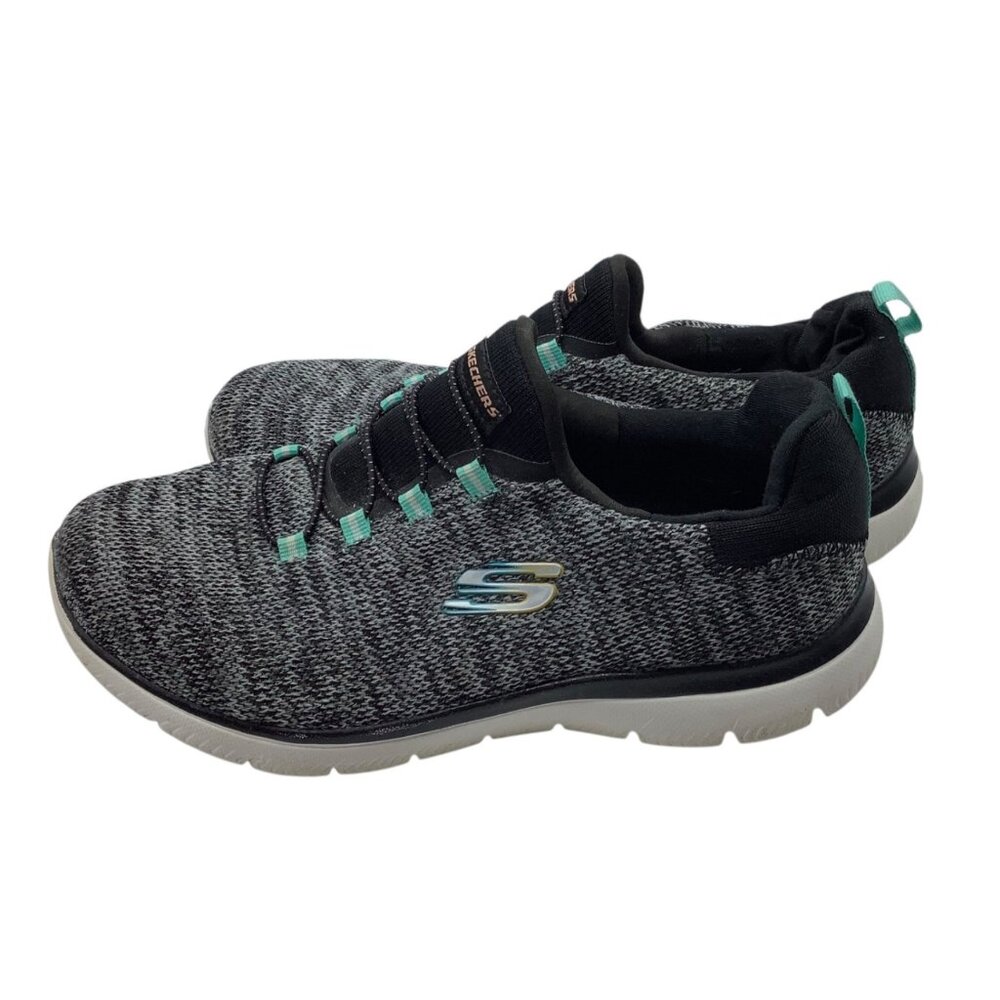 Skechers Summits Flyness Slip-On Walking Shoes Women 7 Black Mint Sneakers